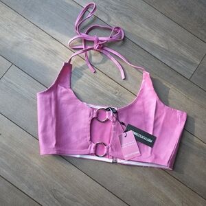 Nwt PrettyLittleThing Pink Halter Crop Top with Ring Detail